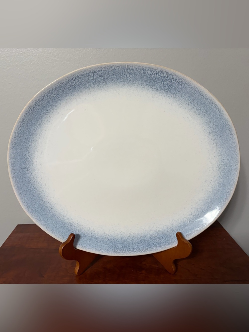 Martha Stewart Ceramic Oval Platter with Soft Blue Rim